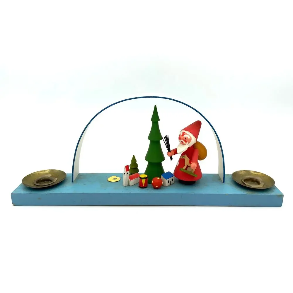 Vintage German Wooden Christmas Display Double Candleholder Wood Arch GDR - READ